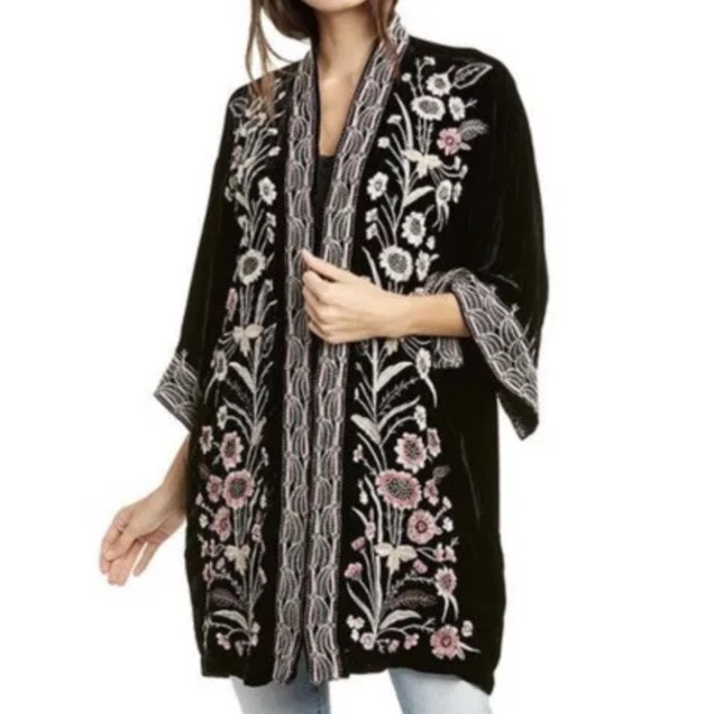 Johnny Was Waleska Velvet Silk Draped Cardigan kimono NWT